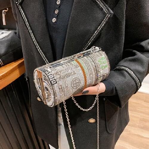 Luxury designer Handbag 2021 chain shoulder bag Crystal Diamond painting Evening Clutch Bags women Round small Dollar Purse
