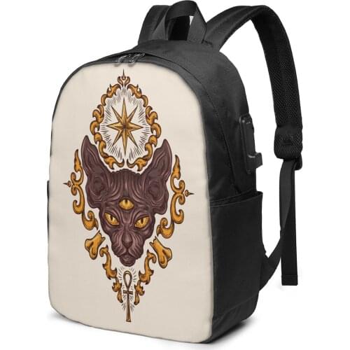 Abstraction Black Cat With Eyes Women Men Backpack USB Charge School Bag For Girl Boy Travel Laptop Bookbag Daypack
