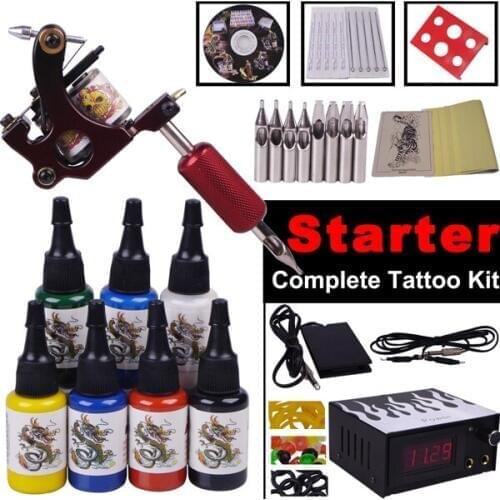 Tattoo machine set complete tattoo kits cosmetic makeup permanent gun kit for beginner