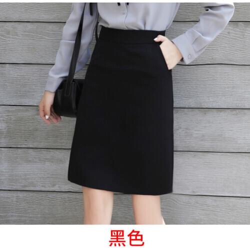 Slim and simple suit skirt autumn and winter professional A-line skirt high waist black tooling womens skirt pocket skirt