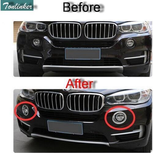Tonlinker 2 PCS Car DIY ABS Chrome Front Fog Light Decorative Light Box Cover Case Stickers for Bmw X5 2014 Part Accessories