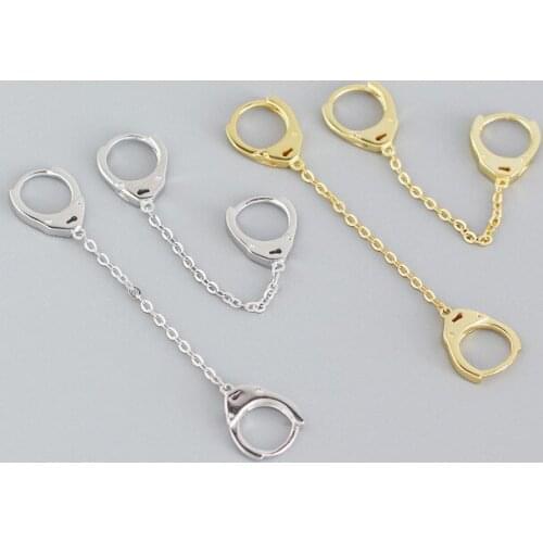 YPAY 1 PC 100% Genuine 925 Sterling Silver Drop Earrings for Women INS Geometric Chain Double Ear Buckle Earring Jewelry YME867