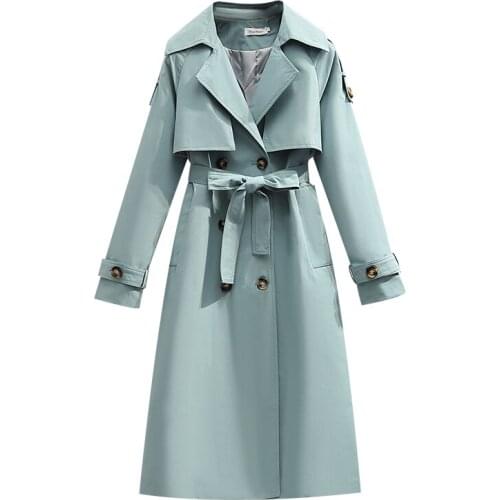 Women casual solid color double breasted outwear fashion sashes office coat chic epaulet design long trench