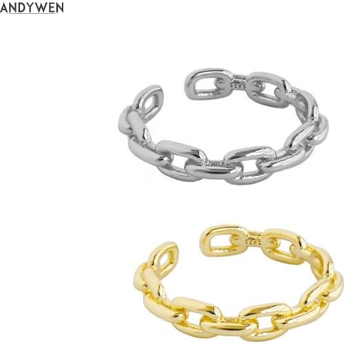 ANDYWEN 925 Sterling Silver Gold Chain Resizable Ring Adjutable Size Women Rock Punk Open Luxury Jewelry In 2020 Fashion Party