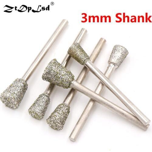ZtDpLsd 1PCS 3.0mm Shank Diamond Grinding Head Needle Bits Burrs Metal Stone Jade Engraving Carving K5 Drill Bit Emery Mounted