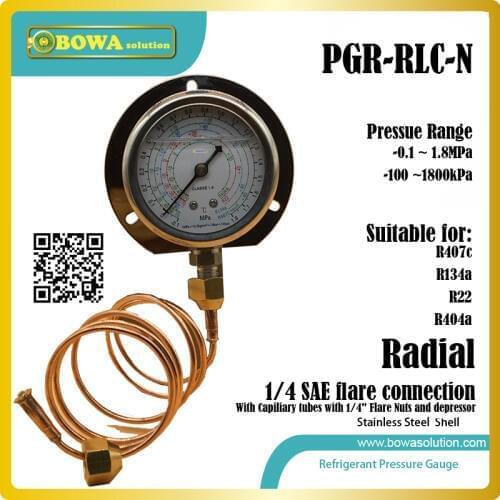 0~1.8MPa, radial, coolant Pressure Gauge with front edge and connection sets is convenient to be installed in HVAC/R equipments