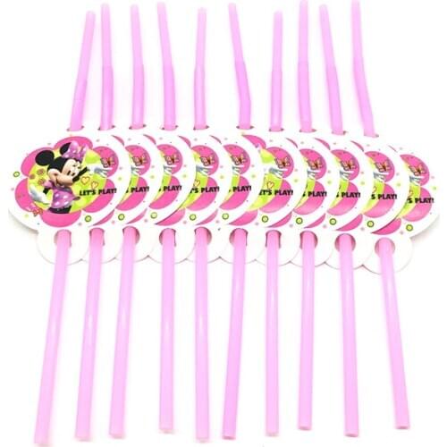 10PCS/SET Minnie Mouse Theme Straws Cartoon Party Decorations Happy Birthday Minnie Straw Wedding Event Party Supplies For Kids