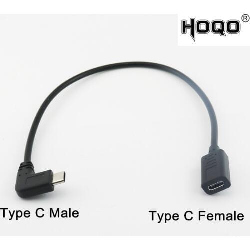 1x Type C USB 3.1 Female to Type C Male Plug Right Angle Male to Female Extension Connector Adapter Cable 30cm/1ft