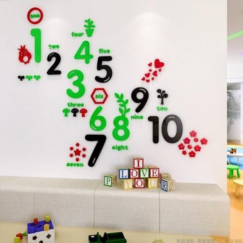 WS83 Cartoon 3D acrylic wall sticker kindergarten classroom digital Number culture three-dimensional decoration wall posters