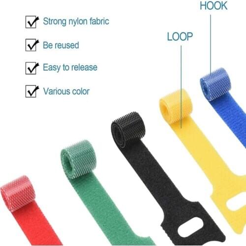 50pcs 12*200mm T-type Velcro Cable Tie Wire Reusable Cord Organizer Wire Colorful Computer Data Cable Power Cable Tie Straps