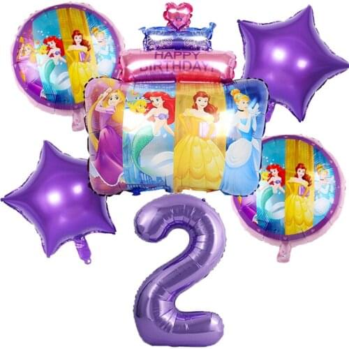 6pcs/set Six Princess Cinderella Long Hair Princess Balloons Birthday Party Decor Baby Shower Aluminum Foil Balloon Girls Gifts