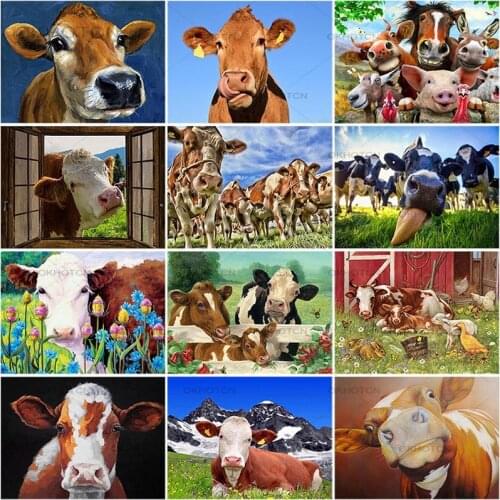 DIY 5D Diamond Painting Farm Animals Cross Stitch Kit Mosaic Cow Family Drill Diamond Embroidery Rhinestone Modern Home Decor