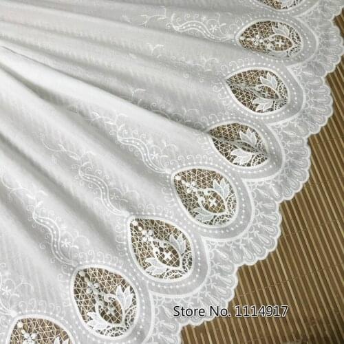 Off-white pure-cotton Two Side Bilateral Embroidery Cotton Lace Fabric Windows,Scarf Cloth DIY Material Width 130cm 1yard
