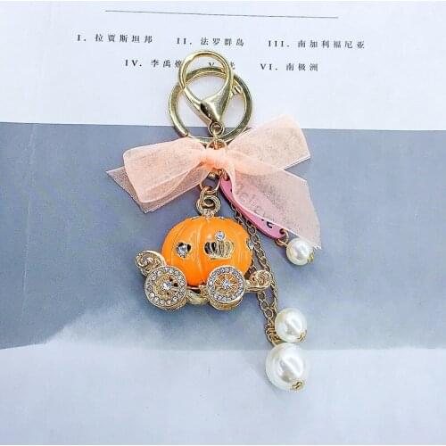 Cute Enamel-Pearl Pumpkin Car Quote-Initials-Believe Keychain Keyring Handbag Pendant Party Wedding Birthday Good Gift