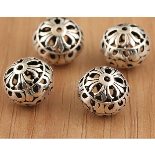 100% 925 Silver Beads Sterling Silver Cross Symbol Beads Real Pure Silver Hollowed Cross Beads DIY Fengshui Pixiu Beads