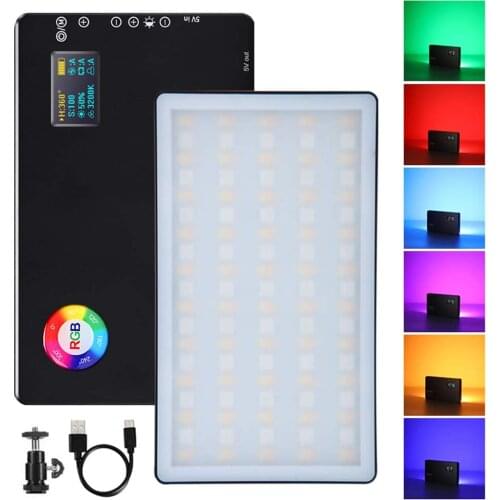 RGB LED Video Light, on Camera Camcorder Light Panel 360° Full Color Dimmable 2500K-7500K Built-in Rechargeable Battery Aluminum