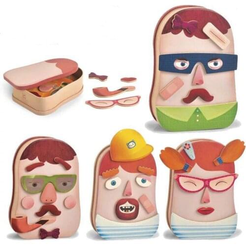 Kids Magnetic Puzzles Crazy Face Creative Puzzle Christmas Gift Educational Toys for Children Montessori Puzzles Toy W Iron Box