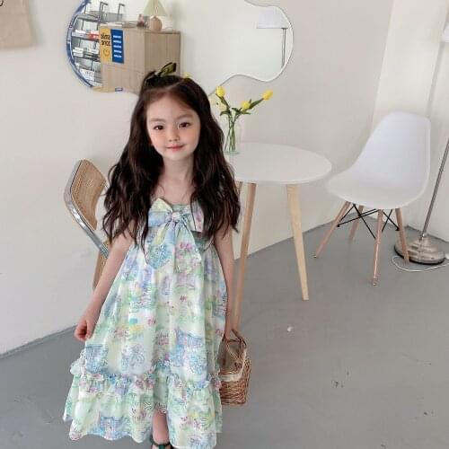 2021 Kids Summer dress chiffon sleeveless sweet floral pattern kids dresses 100-150
