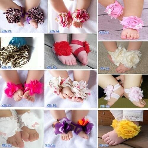 2020 Hooyi Chiffon Floral Baby Girls Foot Flower Children Accessories Newborn Shoe Wristband Elastic Hair Sock Slipper F5