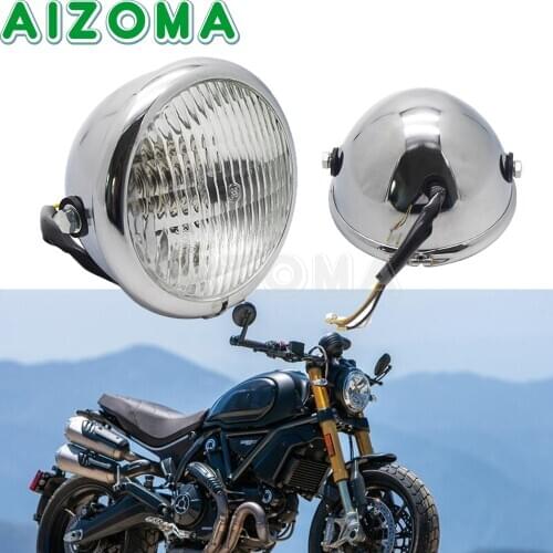 Cafe Racer Custom H4 Motorcycle Refit Head Light Headlamp For Harley Honda Kawasaki Yamaha Suzuki BMW Universal Front Headlight