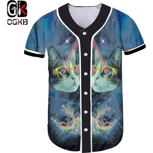 OGKB Tshirt Shirt 2018 New Star cat ray Baseball Tshirt Shirt Funny Purple Galaxy Space 3D print Autumn cat Tshirts