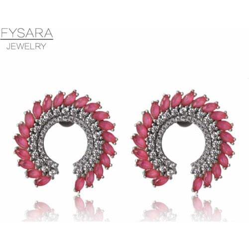 FYSARA New Brand Round U Shape Red Rhinestone Crystals Earrings For Women Bohemia Statement Earrings Love Luxury Brazil Jewelry