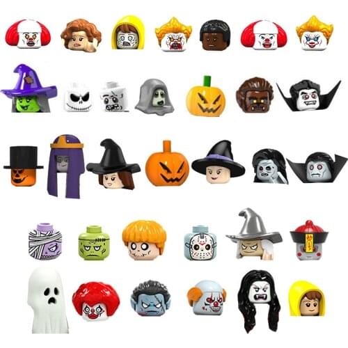 Halloween Figures Building Block Toys Witch Vampire Skull Pumpkin Man Zombie Clown Horror Anime Character Bricks Model Kids Gift
