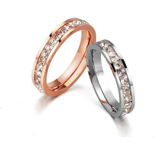 YUN RUO Rose Gold Color Luxury Full Zirconia Crystal Rings for Woman Man Wedding 316 L Stainless Steel Jewelry Prevent Allergy