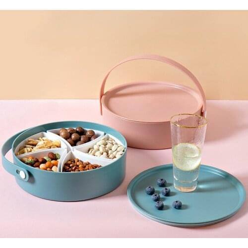 Round 5 Grids Fruit Snacks Storage Plate Biscuit Nuts Holder Tray Party Kitchen Decor Plastic Serving Platter Candy Cake Boxes