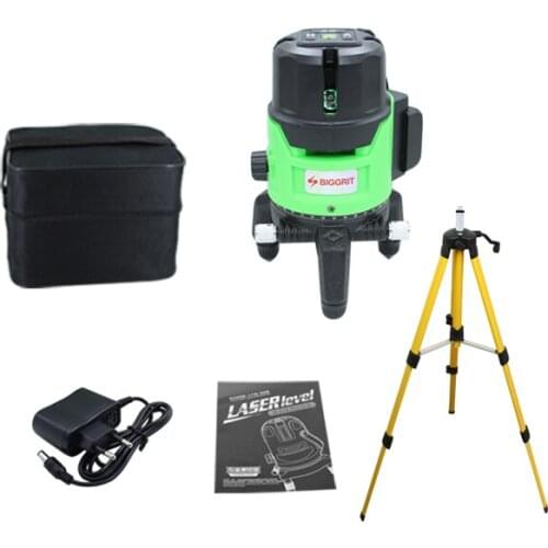 BIGGRIT B 5 Lines Green Laser Level 6 Points 360 Rotary Tilt Available Bright Thick Laser Line