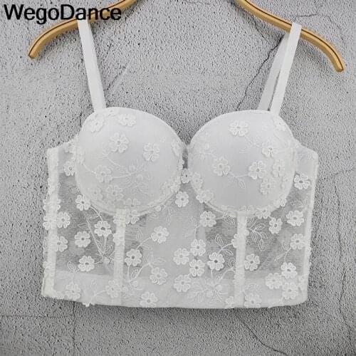 Summer Sexy White Lace Perspective Womens Clothing Bustier Crop Tops Night Club Festival Bra Top Vest