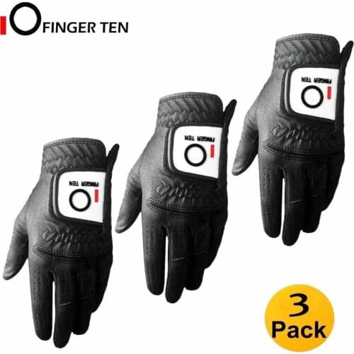 Mens Golf Glove Rain Grip 3 Pcs Black White Left Hand Fit Right Handed Golfer All Weather Durable Grip
