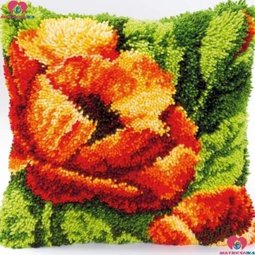 Latch Hook kits Pillow flower Diy Handmade Printed Canvas Cushion Latch Hook Rug Kits DIY Needlework Unfinished accessories