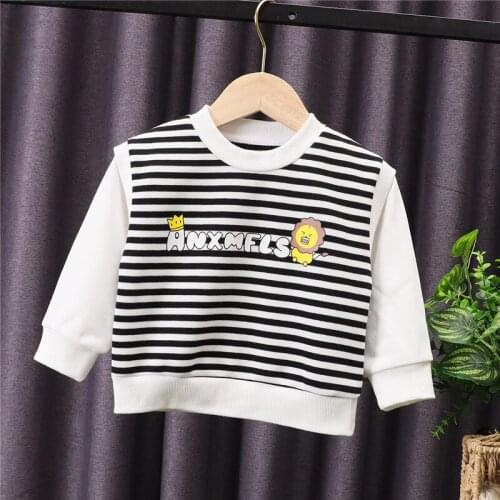 2021 New Spring Autumn Baby Boys Girls Strips Cotton Hoodies Sweatshirt Children Kids Casual T-Shirt Sportswear Infant Clothing