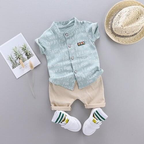 1-4 Years Boys Clothes Baby Summer Letter Shirt Set Print 2 PCS Short Sleeve Shirt + Pants for Infant Toddler Boy Outwear