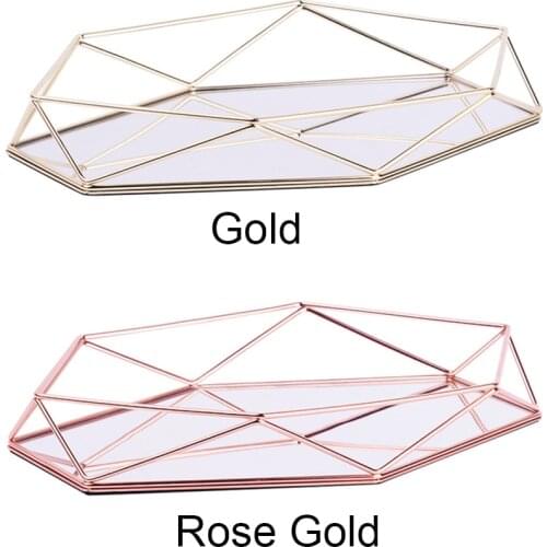 Nordic Retro Storage Tray Hexagon Desktop Glass Makeup Organizer Trays Dessert Plate Jewelry Display Plate Home Kitchen Decor