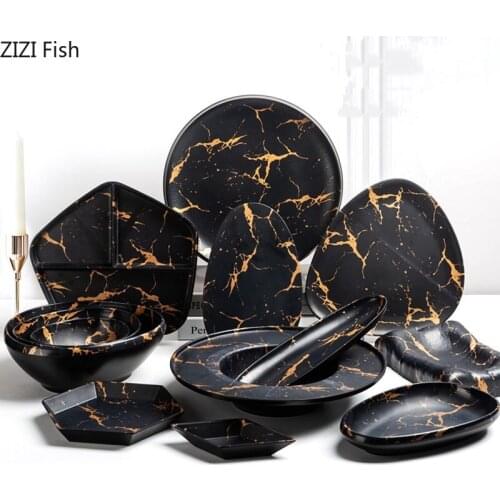 Food Grade Melamine Tableware Imitation Marble Pizza Plate Restaurant Main Course Steak Plate Modern Home Kitchen Dishes Set
