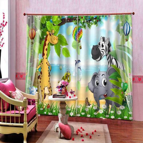 Seaside Cartoon Animals Landscape Curtains For Childrens room Blackout Drapes Decor