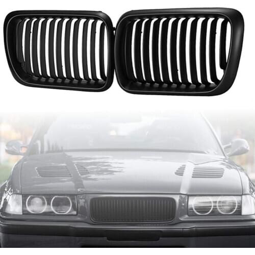 1 Pair Car Grilles Mesh Matte Black Front Grill 51138122237 51138195152 for BMW 3 Series E36 97-99