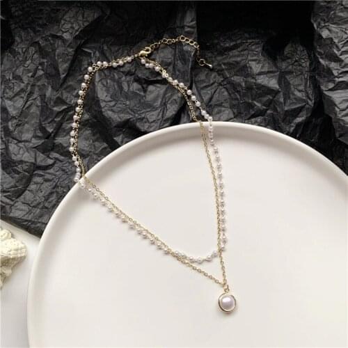 Romantic Metal Pearls Chain Stitching Necklace Choker Korean Pearl Pendent Necklace for Women Girl Collar Jewelry Gift Wholesale