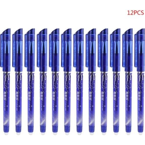 12 pcs Luxury Erasable 0.5mm Gel Pen Blue ink Slim Ballpoint Writing Tool Supply
