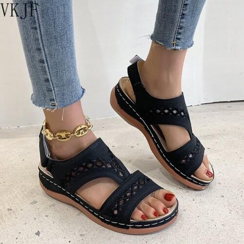 2021 Summer Women Wedge Sandals Premium Orthopedic Open Toe Sandals Vintage Anti-slip Leather Casual Female Platform Retro Shoes
