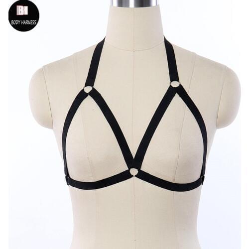 Sexy Women Body Harness Fetish Belt Black Top Goth Rave Wear Cage Bondage Harness Bra Bustier