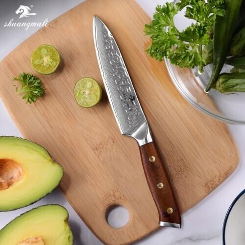 Shuangmali 5Inch Utility Fruit Knife VG10 Damascus Steel Chef Paring Knives Iron Wood Handle Slicing Vegetable Peeling Knife