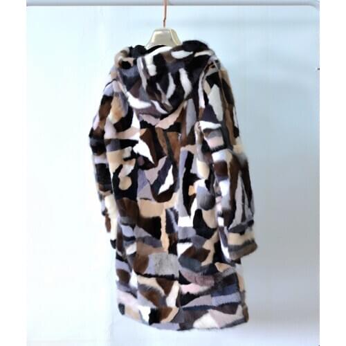 Natural Real Pieces Mink Fur Coat Women outwear hooded Plus Size