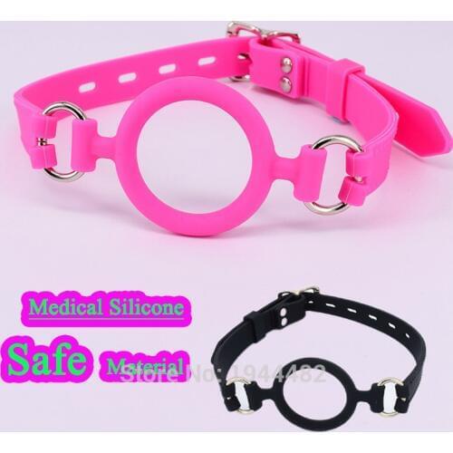 Silicone Open Mouth Gag Strap-on O Ring BDSM Gag Oral Fetish Toy Fixation Mouth Stuffed with Exquisite Metal Sex Game For Couple