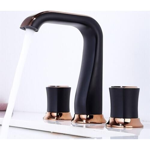 Split Basin Faucet Bathroom Sink Tap Brass Bathtub Mixer Double Handle Double Control Water Faucet Black Chrome Hot and Cold Tap