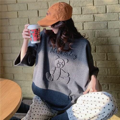 Female Korean Harajuku Cartoon Loose Bear Tshirt Womens T-shirts Tops Japanese Kawaii Ladies Ulzzang Cute Clothes For Women