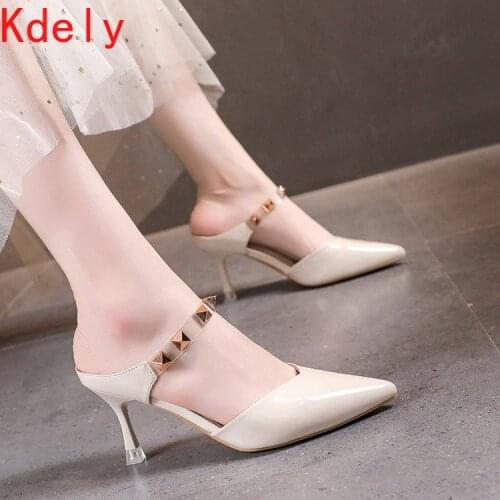 Clear Heels Retro Woman Shoes 2021 Sandals Suit Female Beige Med All-Match Original Comfort New Closed Black Medium Summer Fash