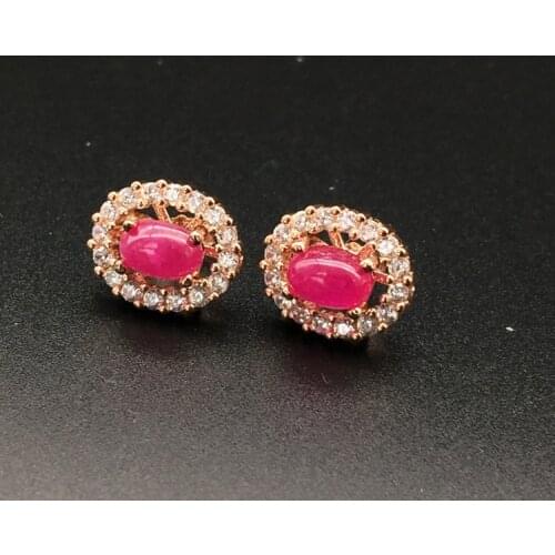 Natural Ruby Stud Earrings for Women Diamond Encrusted Free Shipping